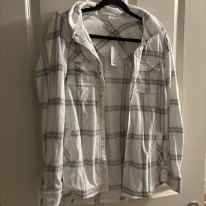 White and Gray Plaid Fleece Jacket